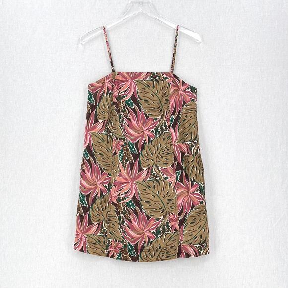 MADEWELL Goldie Linen Mini Dress Womens 2 Tropical Monstera Leaf Print Sumer - Picture 3 of 16